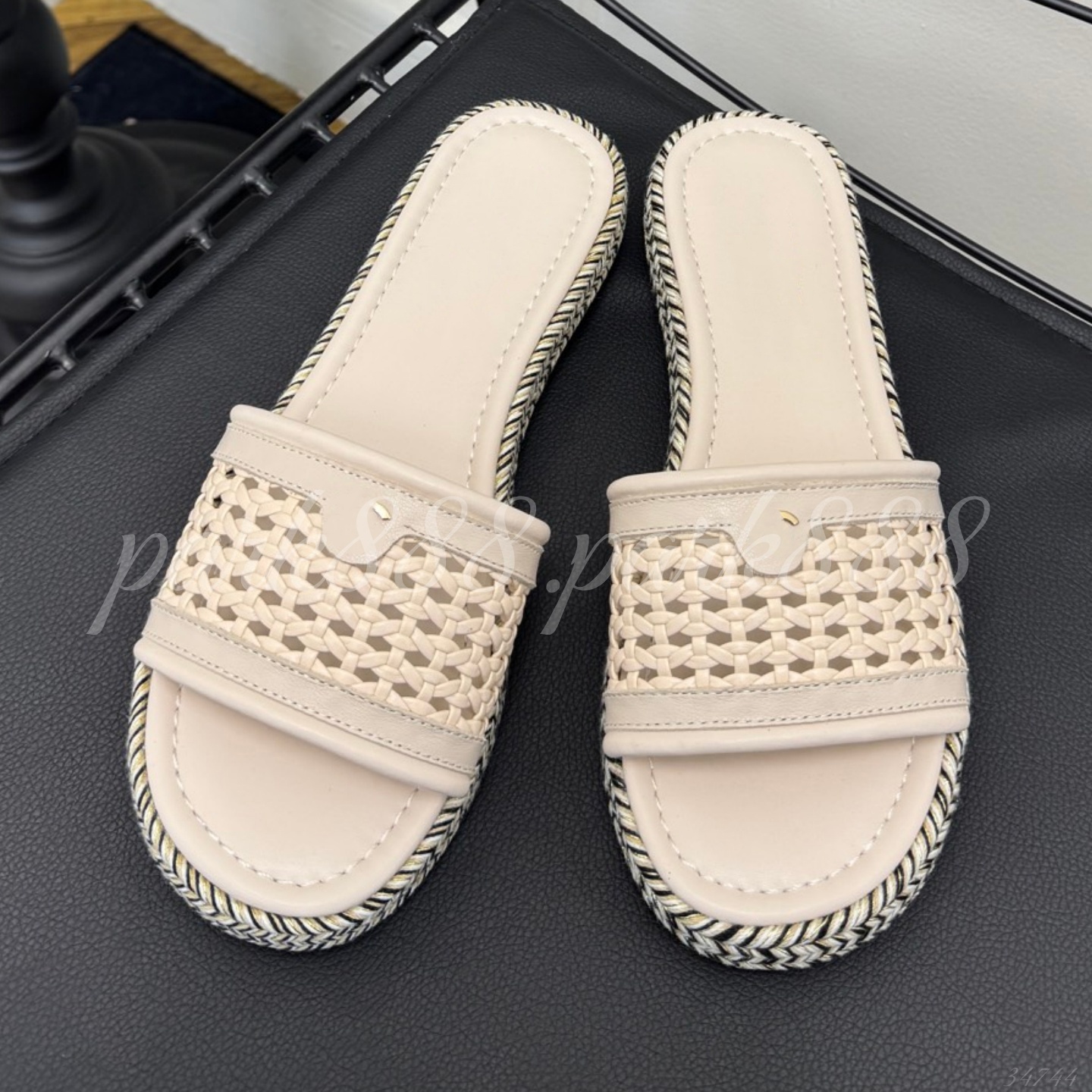 (Order by pic in opt, not by desc) Woven Slide Sandals with Espadrille Platform, Open Toe Slip-On Mule Slippers for Summer Beach, Vacation and Daily Wear