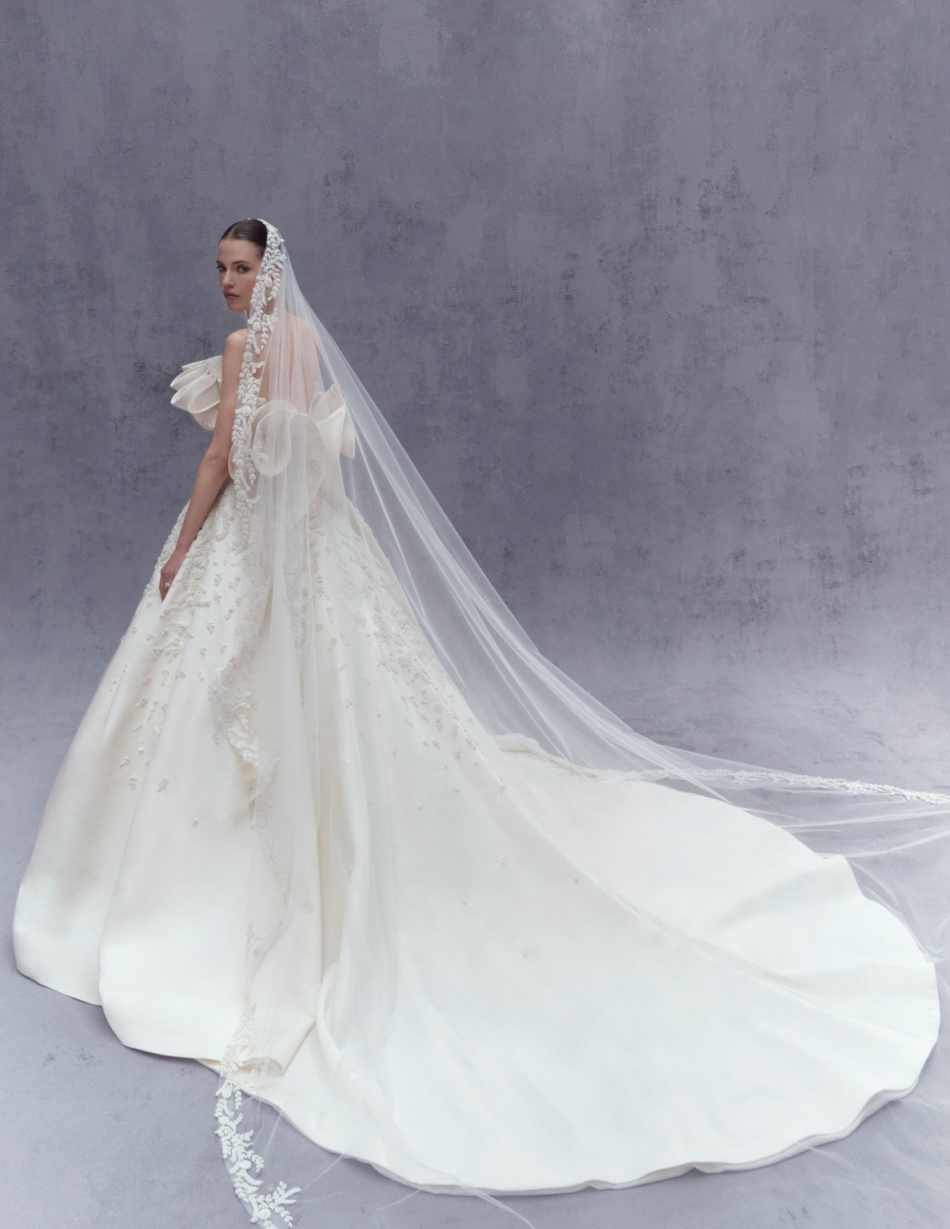 Elegant Wedding Veil Beading Lace Cathedral Length One Layer Bridal Veils Applique Edge For Bride Velo De Cabeza Customized