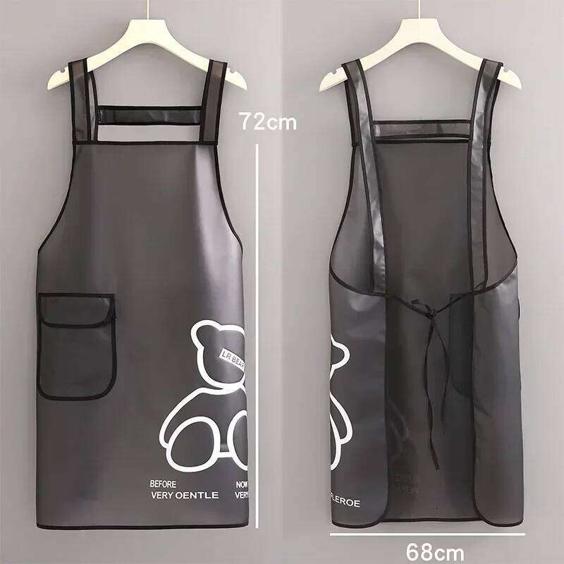 White Tpu Kitchen Waterproof Oil Resistant Work Apron Translucent Black Dirt-proof Cleaning Aprons With Pockets S260205