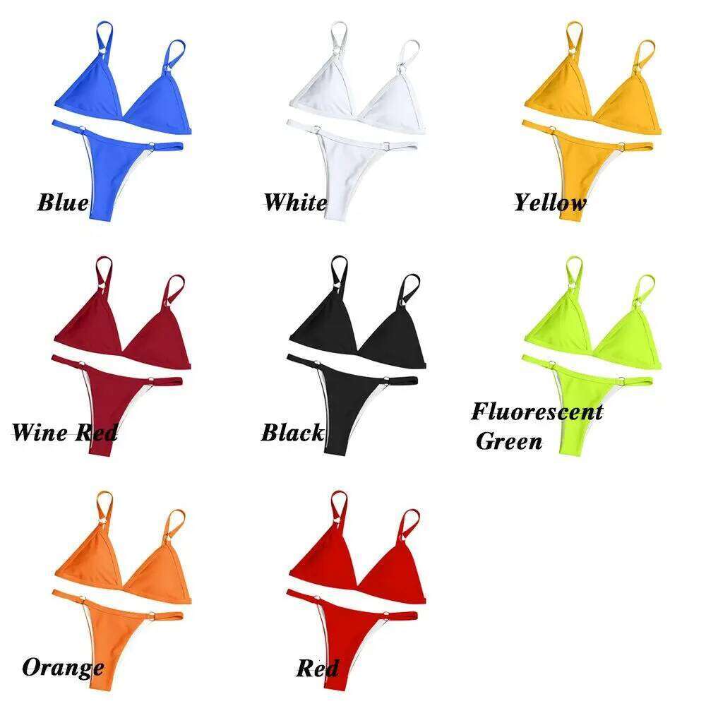 Beach Low Waist Sexy Solid Color Sling Backless Two Piece Split Swimwear Swimsuit Bikini Set Z260206