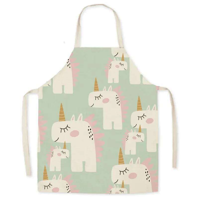 Linen Fabric Cartoon Unicorn Oil-proof Cute Parent-child Kitchen Decoration Children Adult Sleeveless Apron Custom S260205