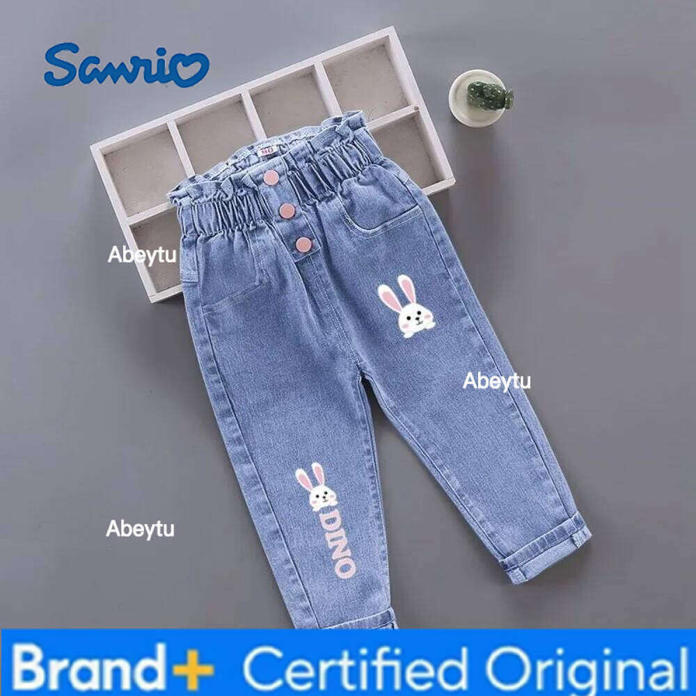 Sanrio Girls Kids Clothes Children Jeans Cowboy Denim Pants Spring Autumn Fashion Clothing Streetwear Casual Harajuku H260206