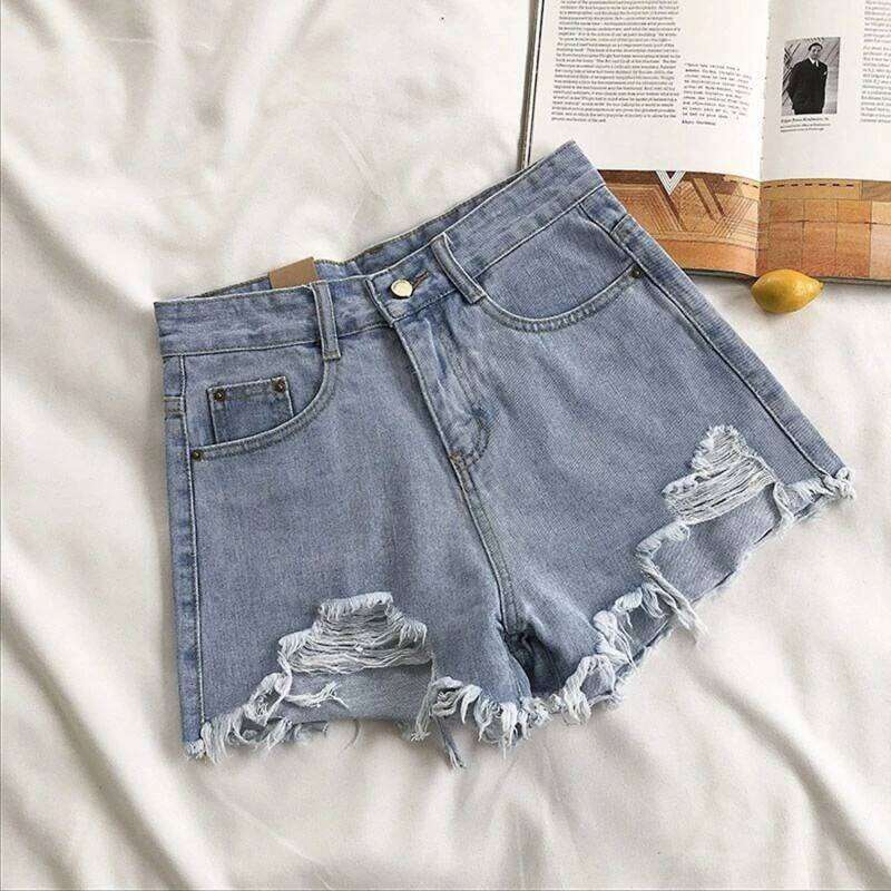 A-line Denim Hot Pants Women High Waist Solid Summer Wide Leg Short Jeans Female Street Outfit Clothes Casual Basic Pant H260206