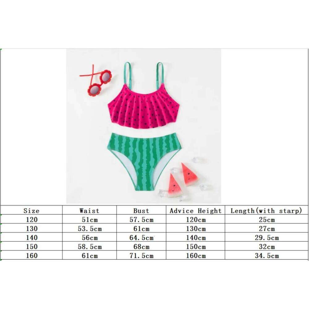 Ruffle Watermelon Print Swimwear Swimsuit Summer Beach Cute Girls Kids Bikini Set Outdoor Children Swimming Suit XJ260206