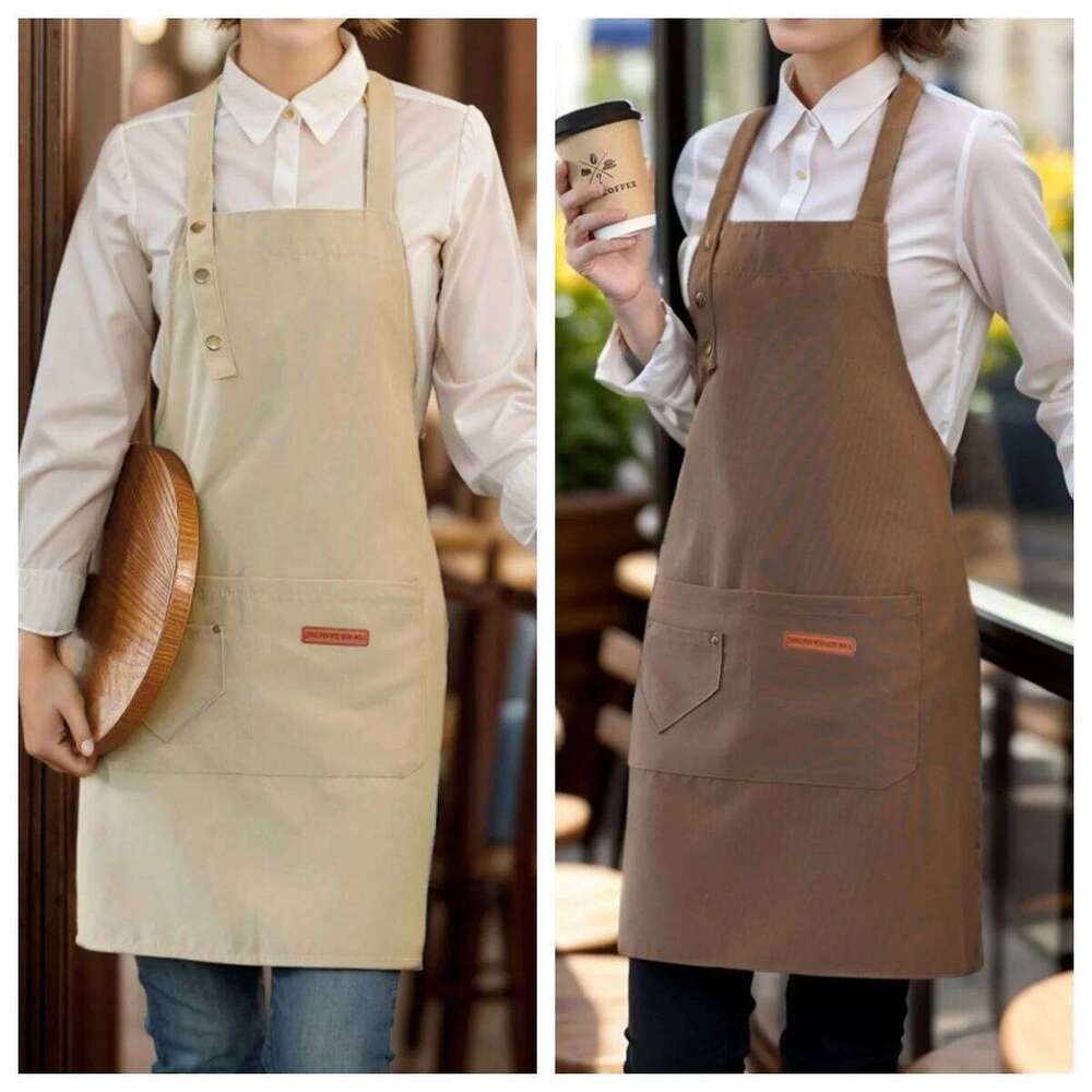 Restaurant caf cooking; kitchen canvas apron for ladies with 3 adjustable shoulder straps and large pockets; chef's b S260205