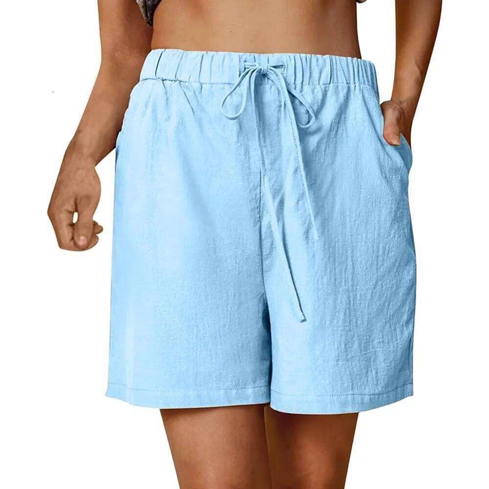 Women's Summer Casual Shorts Drawstring Solid Color Cotton Linen Short Pants Female Loose Straight Jogging Outdoor Streetwear XJ260206