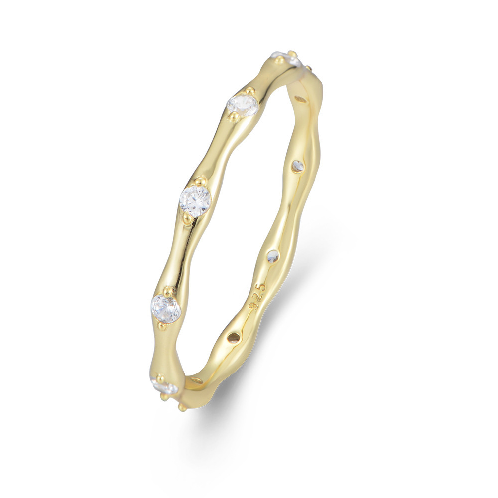 s925 sterling silver simple geometric bamboo for women, Japanese light luxury fashion, minimalist style zircon ring, thin ring jewelry