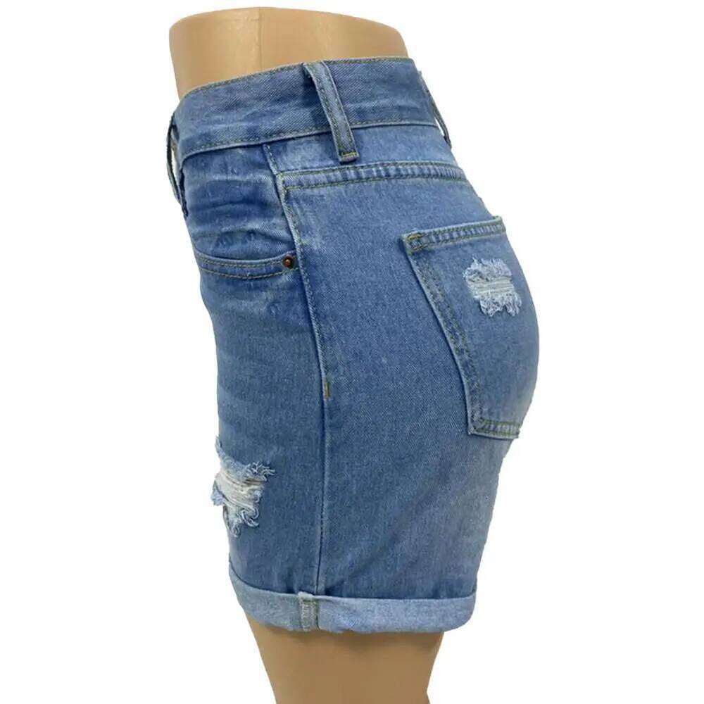 Summer Women s Cowboy Korean High Waist Casual Denim Shorts Pocket Tassel Perforated Ripped Holes Girls White Jeans C260206