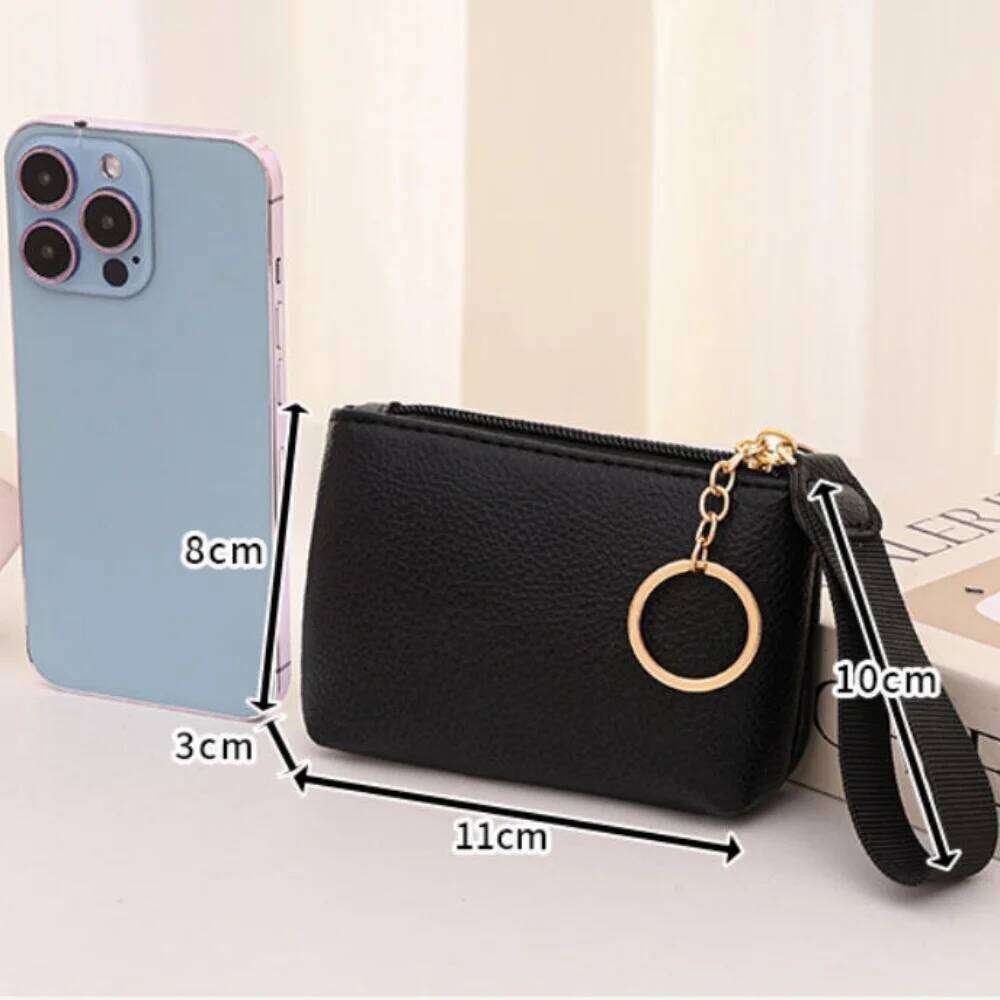 Solid Color Handheld Zipper Short Small Women's PU Leather Mini Coin Key Bag Multifunctional Pendent Wallet Y260206