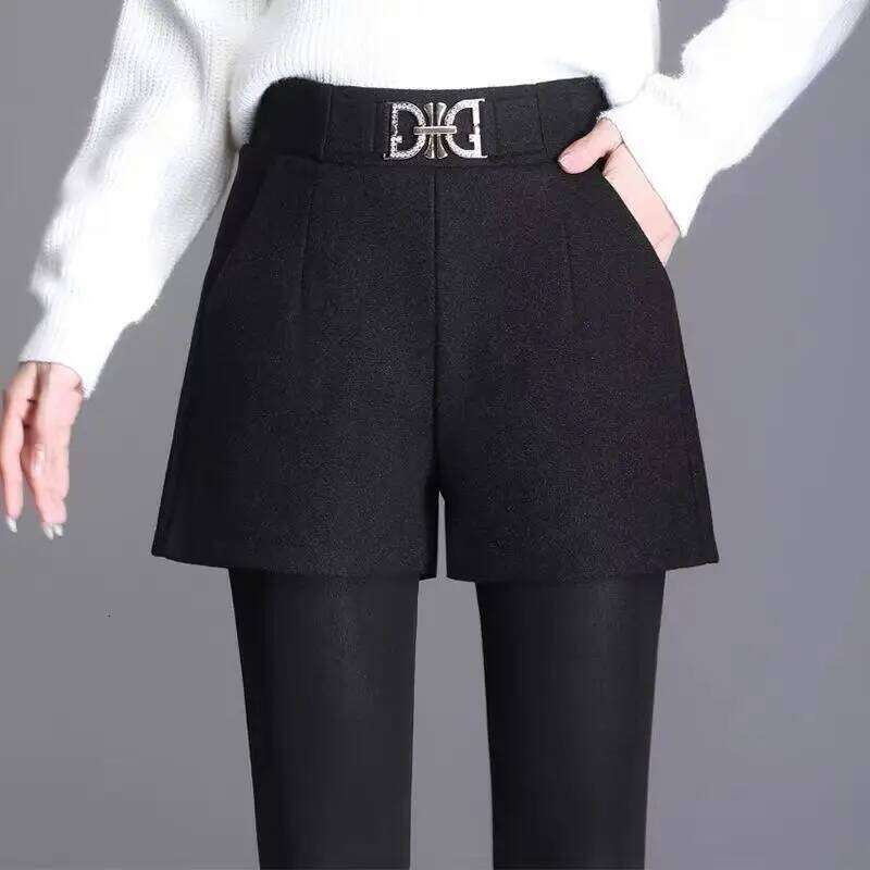 Women Korean Fashion Elegant Chic High Waist Woolen Short Pants New Autumn Winter Vintage Ladies Casual Solid Slim A-line Shorts H260206