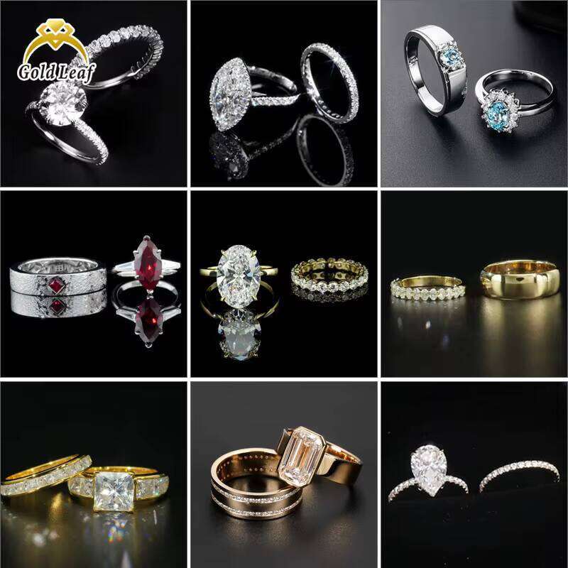 Goldleaf Custom 10K 14K 18K Gold Oval Cut D VVS Lab Grown Diamond Half Band Set IGI Women's Luxury Engagement Wedding Ring