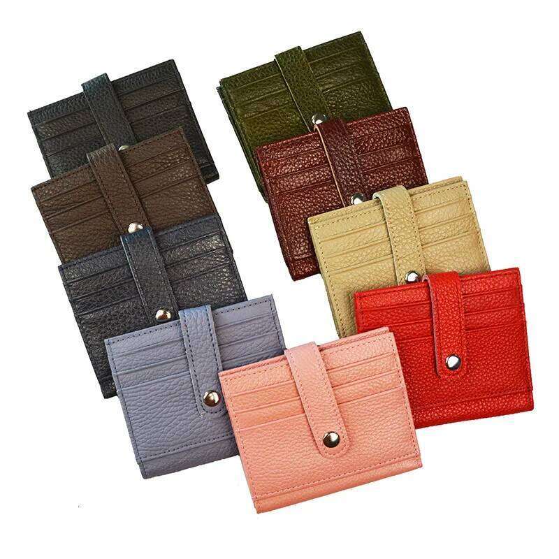 100% Genuine Leather Short Buckle Folded Business Name Wallet Large Capacity Cross Bank Card ID Holder Y260206