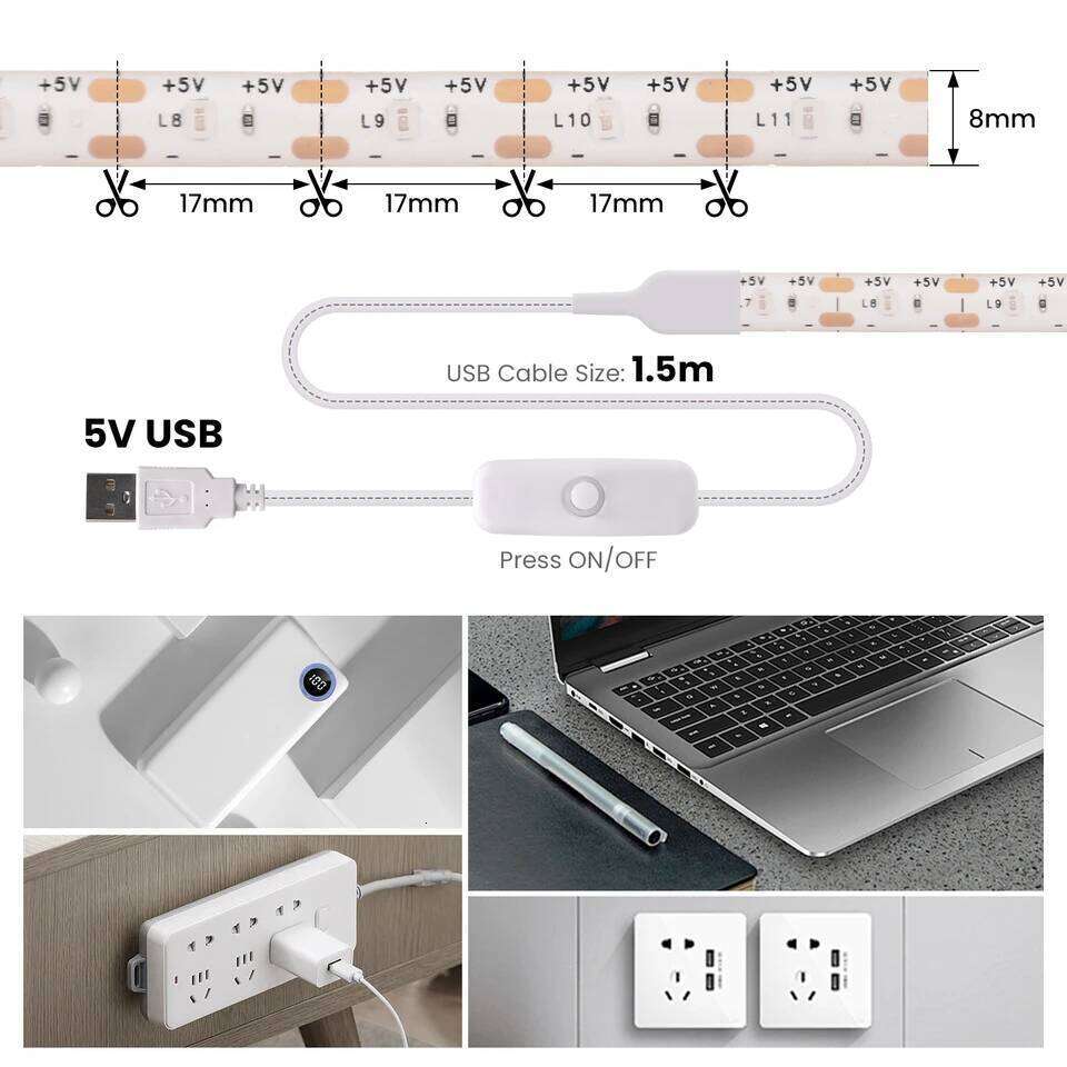 5V USB Strip Dimmer 2835 60LEDs Waterproof Flexible LED Tape with ON OFF Switch for Under Cabinet Light Z260206