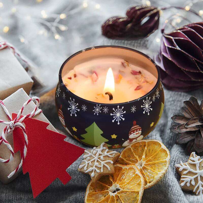 1PC Christmas Aromatherapy Candle Tinplate Rose Goji Berry Blood Orange Lavender Vanilla Gift New Year Party Home Decoration S260205