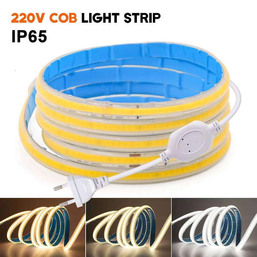 AC 220V LED COB Light Strip Flexible Tape Lamp High Density Linear lighting 288LED/M IP65 Waterproof Decoratiom with Power Plug Z260206