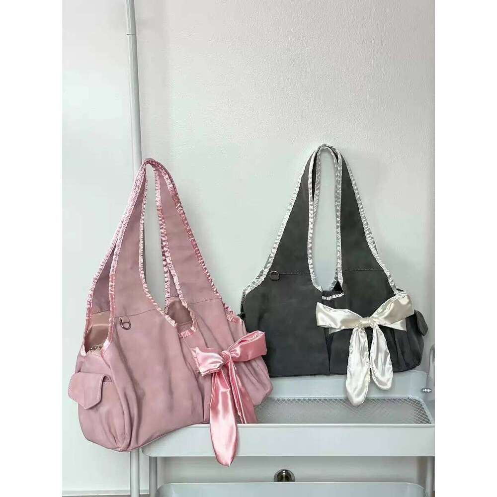 JIAERDI Harajuku Large Capacity Tote Bag Women Fairycore Aesthetic Bow Chic Grey Handbag Female Vintage Cute Shoulder Bags New Y260205