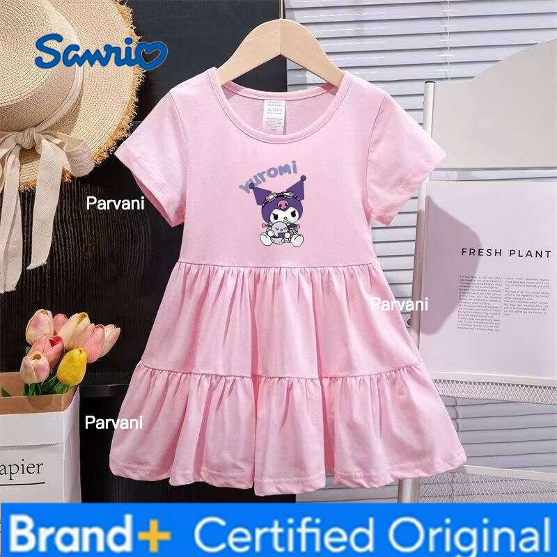 Sanrio Summer Baby Girls Solid Cotton Dress Kid Children Kuromi Printed Short Sleeve Clothes Cartoon Cute Princess Dresses H260206 - view 3