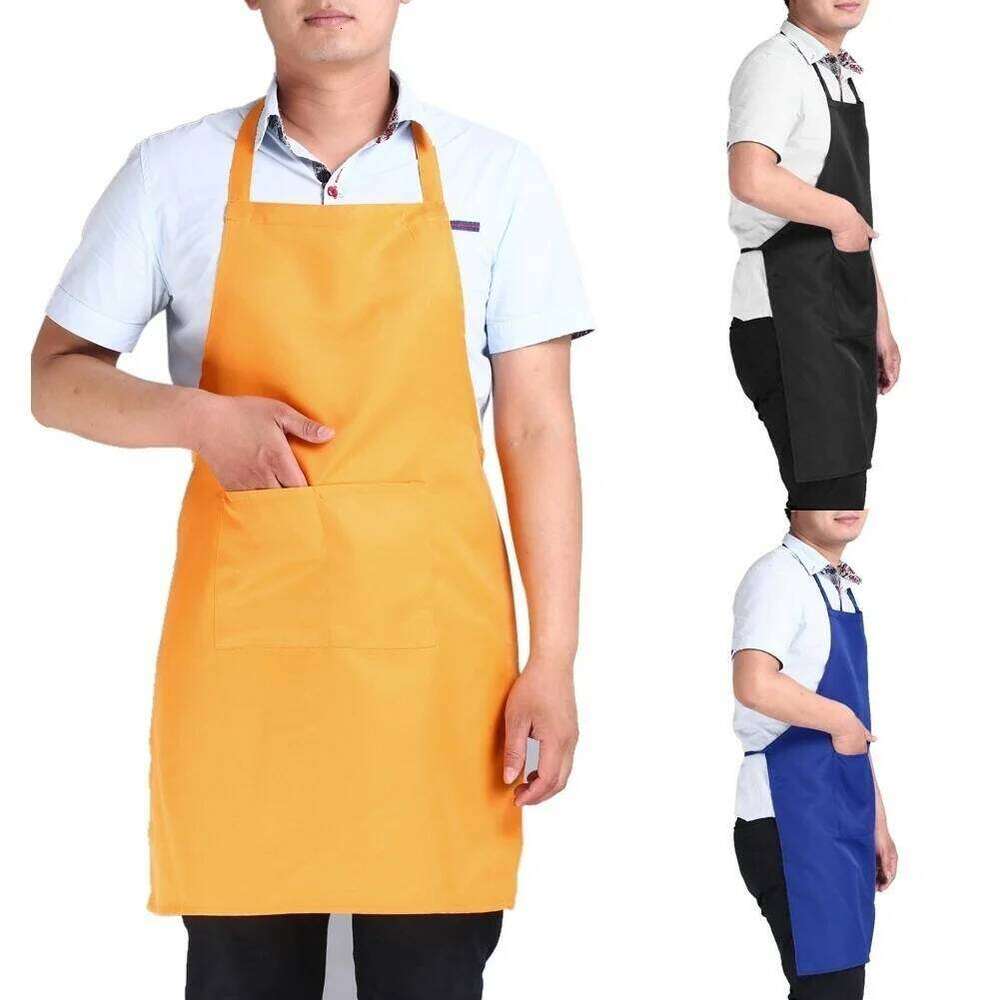 Adjustable Cooking Unisex Waterproof Dust-proof Waiter Hairdresser Chef Dirt-resistant Solid Sleeveless Apron Pocket S260205