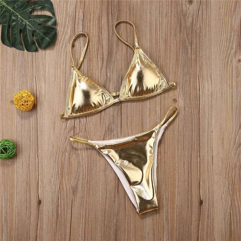 Sets Gold Color Sequins Bikini Set Push Up Padded Swimwear For Women Z260206
