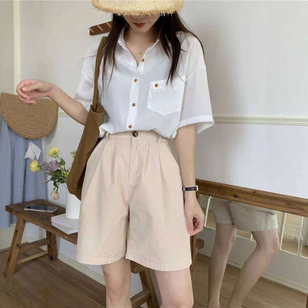 Summer New Loose Washed Cotton Straight Wide Leg Shorts Five Parts Pants Women's Casual Versatile Trousers Japanese Style XJ260206