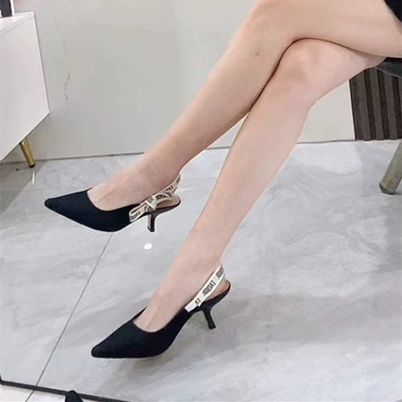 Luxury sandals Black Classic Pointed Sandals Knitted Striped Strap High Heels Cat Heel slide White Red and Apricot Red Women's Wedding Dress Shoes Designer Shoes