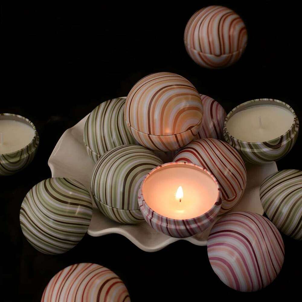 Spherical Scented Candles in Curved Tin Cans Smokeless Soy Wax Wedding Favors Photo Props Home Ambiance Decor S260205