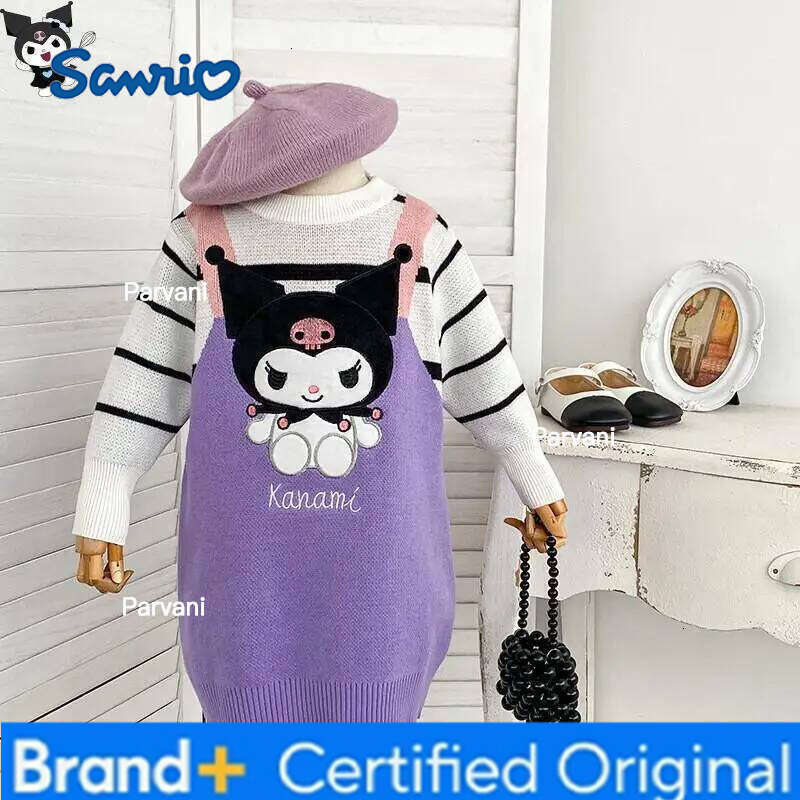 Sanrio Kuromi Knitted Dress Kawaii Autumn and Winter Cartoon Fashion Student Casual Children Clothing False Two-Piece New Style H260206 - view 4