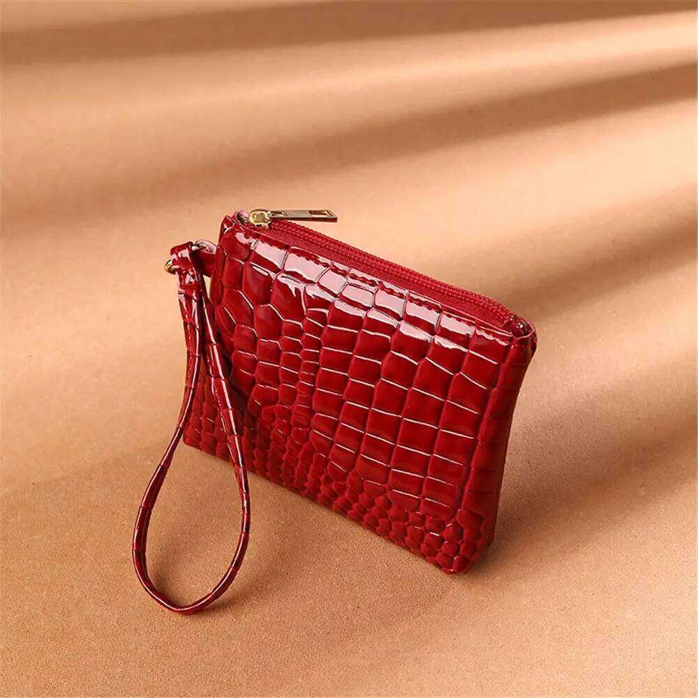 Solid Color Purses Zipper Crocodile Change Bag PU Card Coin Wallet Y260206