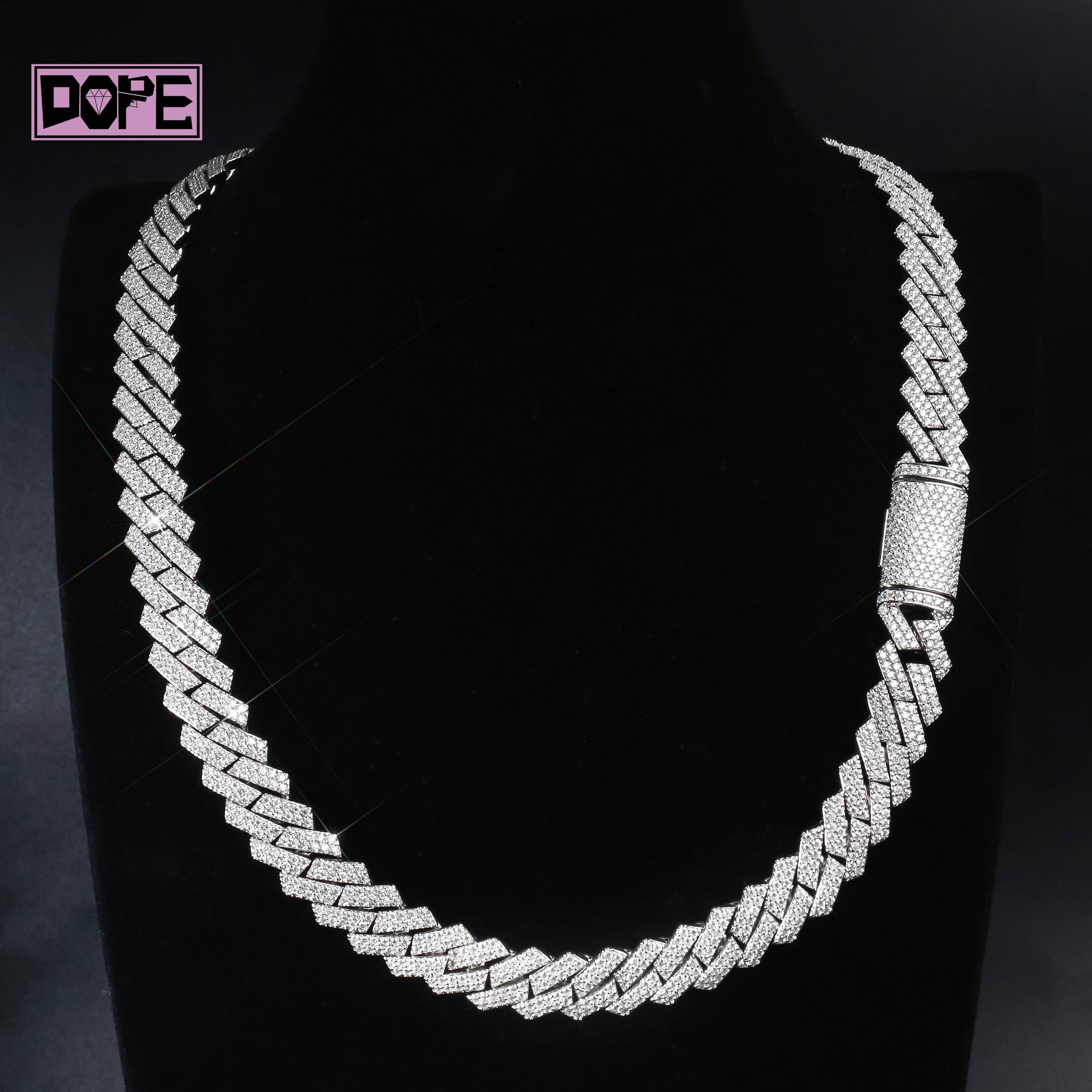 12mm Hiphop Cuban Link Chain 14k Gold Plated VVS Iced Out Moissanite Silver 925 Moissanite Cuban Chain