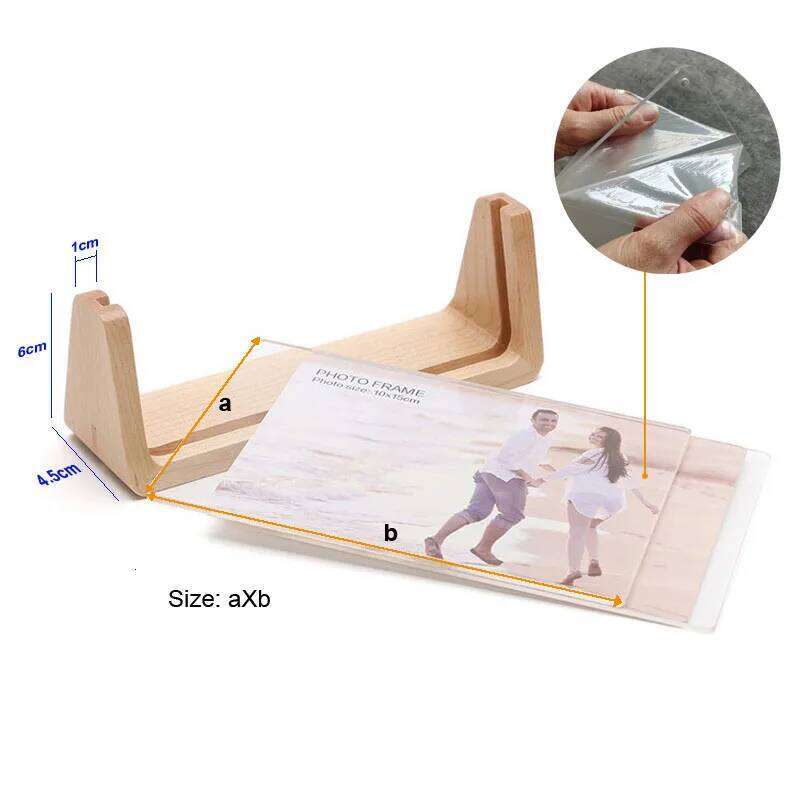 Walnut/Beech Creative Photo Set Acrylic U Shape Transparent 10X15 13X18 15X20 20X25cm Desktop Wood Pictures Frame S260205