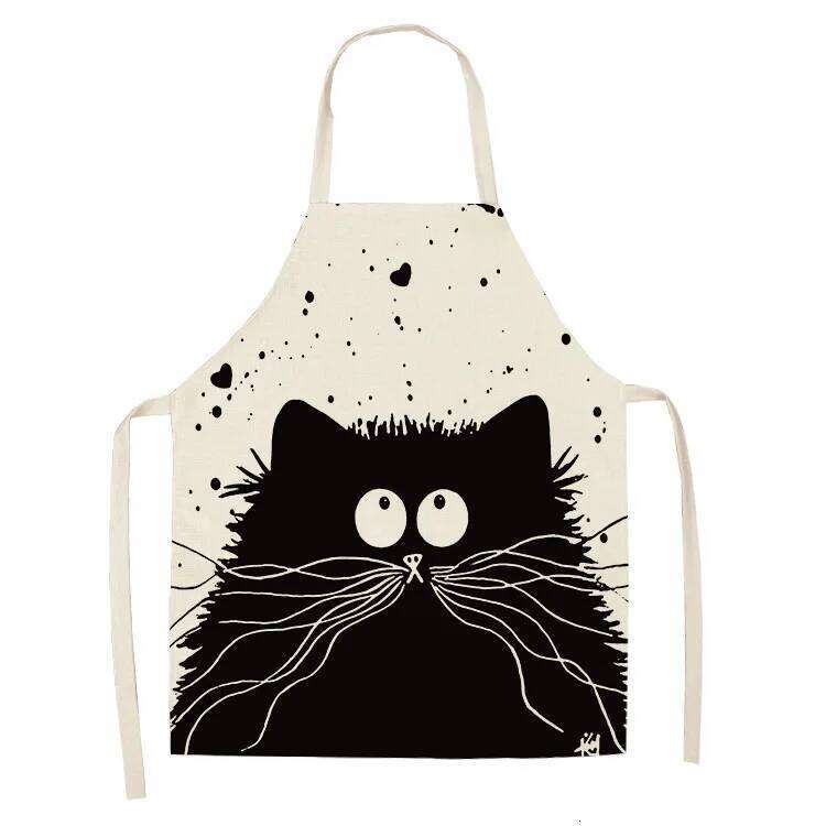 unframed 1 Pcs Cute Cat Pattern Kitchen Women Bibs Household Cleaning Pinafore Home Cooking Aprons Chef Apron For Man S260205 7a7