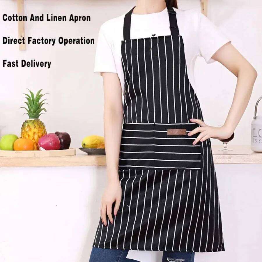 White Black Striped Man Woman Home Restaurant Kitchen Baking Nail Bib Oil Repellent Work 2 Pockets Adjustable Clean Apron S260205