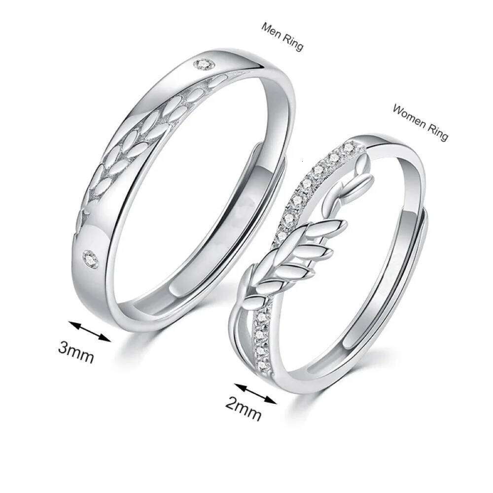 1 Pair Towards Happiness Overlap Opening Couple Ring Copper Plated Platinum Men Women Wheat Shape Finger Jewelry Drop Shipping W260206