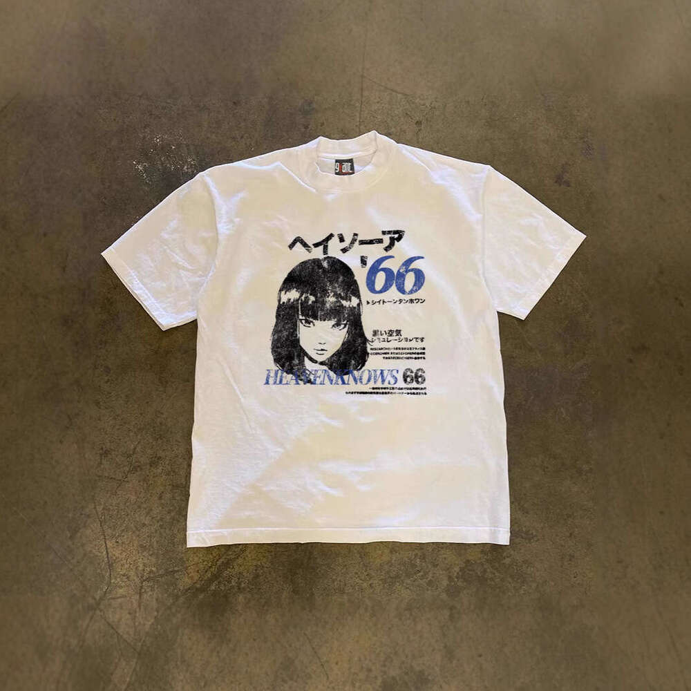 250g heavyweight pure cotton! American-style oversized manga Shibuya girl print loose-fitting short-sleeve T-shirt for couples, men's