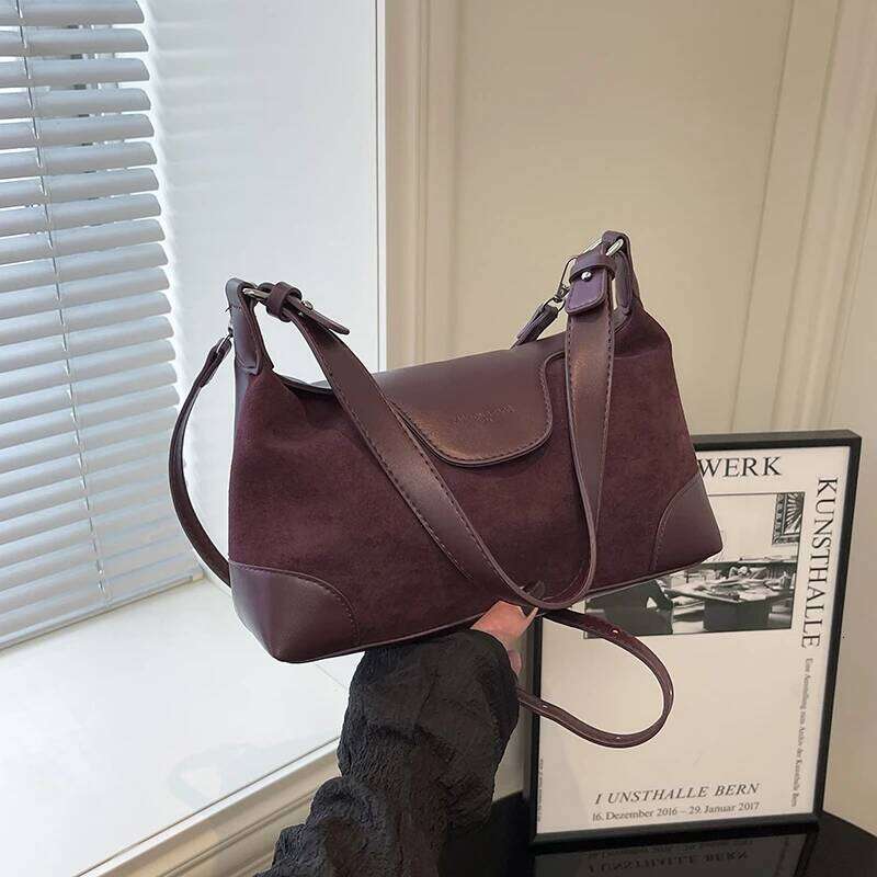 Fashion Versatile Solid Faux Suede Hobos Shoulder Autumn & Winter 2026 New Style Sense of Luxury Women's Crossbody Bags XJ260129