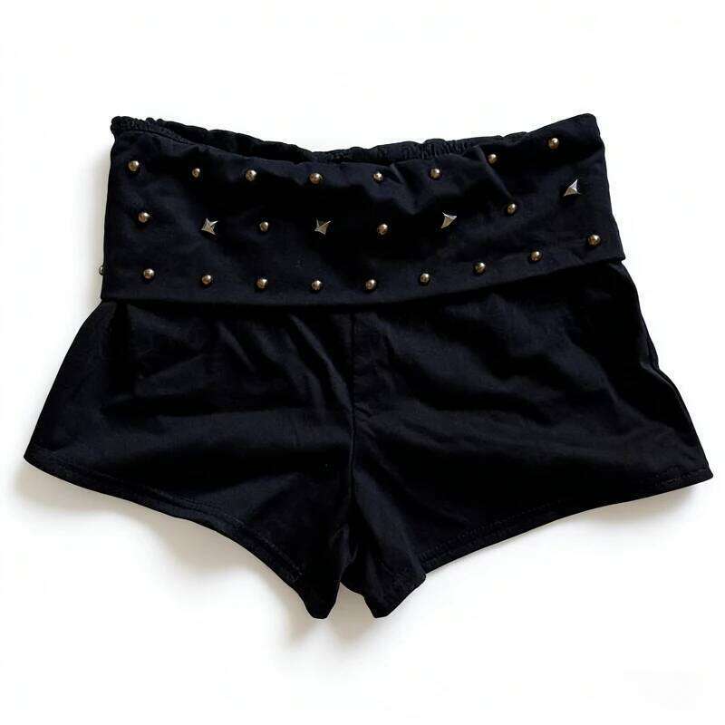 Women Y2K Studded Foldover Vintage Summer Boxer Low Waist Slim Fit Micro Shorts Party Clubwear Skinny Bottoms XJ260206