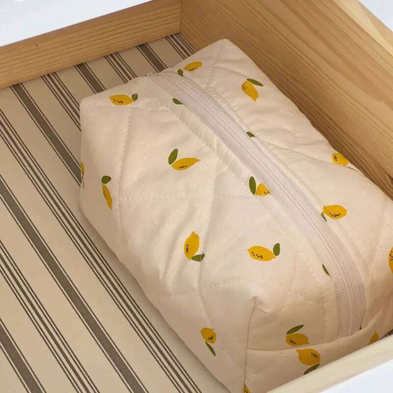 Quilted Storage Organizer Floral Puffy Flower Printed Pouch Large Travel Cosmetic Bag Makeup Accessory Y260206