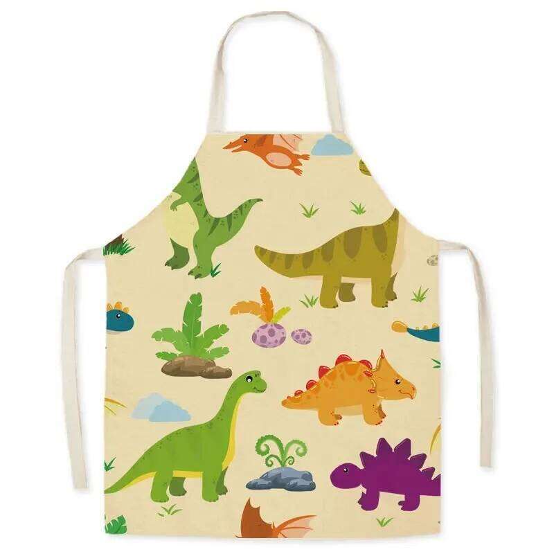 Cartoon Dinosaur Cute for Kitchen Linen Soft Fabric Adults Children Bib Apron Cooking Accessories Aprons S260205