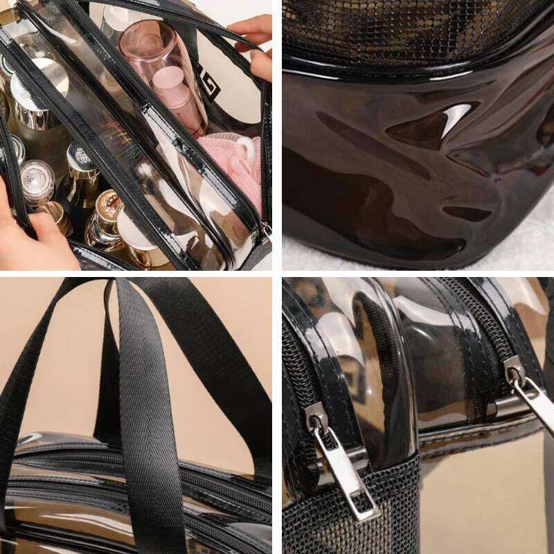 Portable Travel Wash Bag Female Transparent Waterproof Makeup Pouch Case Large Capacity Cosmetic Organizer Wet-dry Separation Y260206