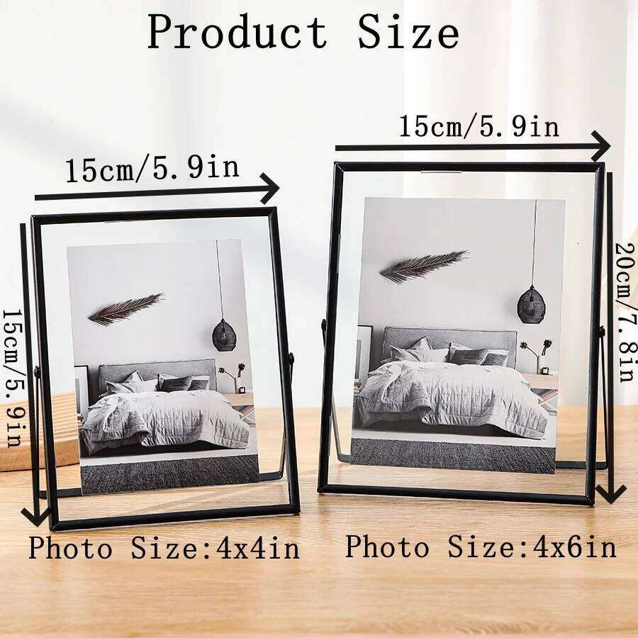4/6Inch Metal Photo Gold Black Rectangle Acrylic Transparent Surface Folding Picture Frame for Home Desktop Decoration S260205