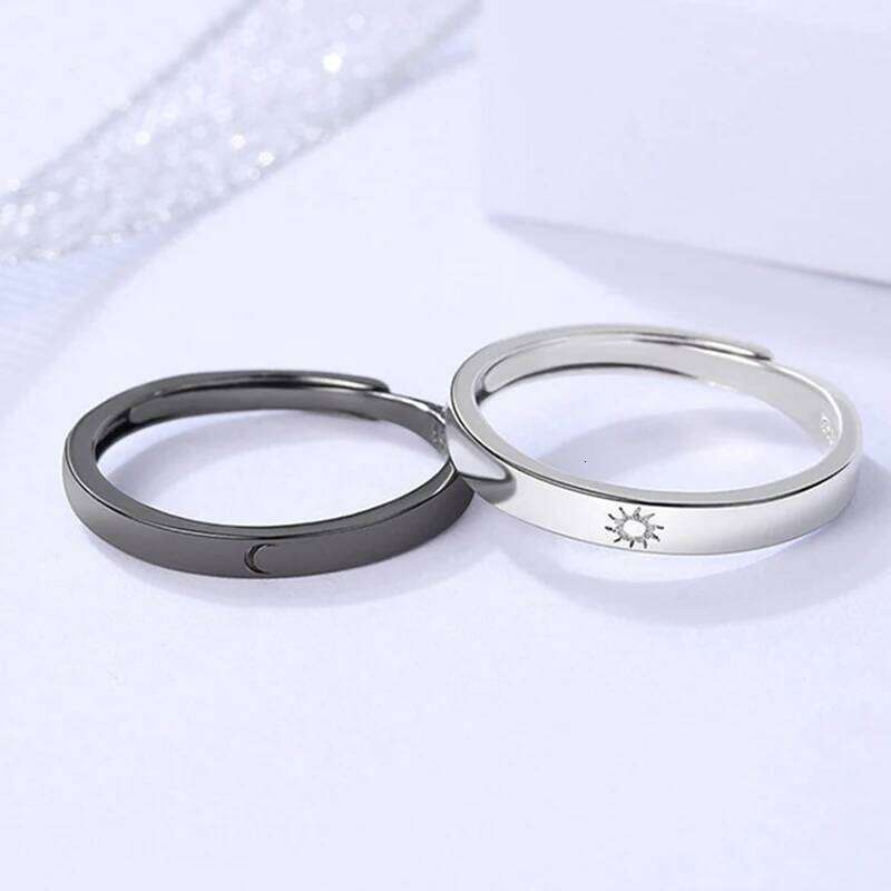 Fashion Simple Couple Silver Color Sun Moon Adjustable Open Ring Jewelry For Women Men Wedding Anniversary Gifts W260206