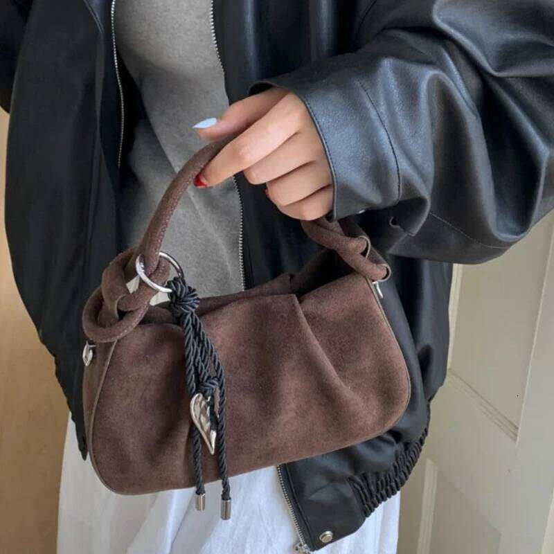 Small Suede Fashion Leather Shoulder Bags for Women 2025 Luxury Designer Brand Trend Crossbody Bag Females Short Handle Handbags Y260205