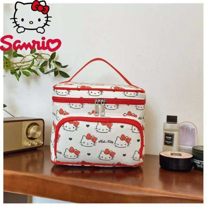 Hello Kitty New Portable Brand Original Women's Cosmetic Bag Cartoon Cute Large Capacity Y260206