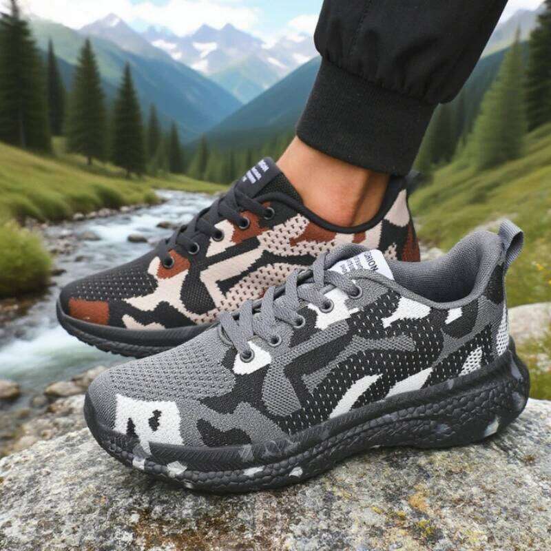 Men's Mesh Hiking Breathable Knit Fabric Lightweight Anti Slip Fashion Camo Sneakers Outdoor Comfort Camouflage Men Shoes