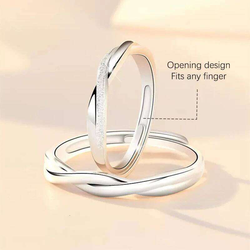Fashion Couple Rings Set Silver Color Simple Opening Adjustable Finger Ring Light Luxury Jewelry For Women Men Anniversary Gift W260206