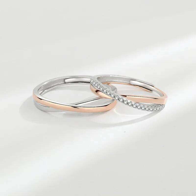 Monkton 925 Sterling Silver Couples Rings Micro-set A Pair Adjustable Lover Cross Ring for Men Women Festival Party Jewelry Gift W260206