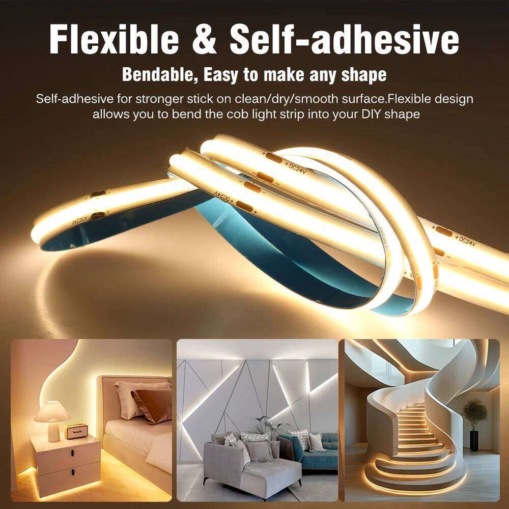 3000K 4000K 6000K Brightness COB Light DC12V 24V 320 480 528LEDs/m High Color Rendering 5m/lot LED Strip Z260206