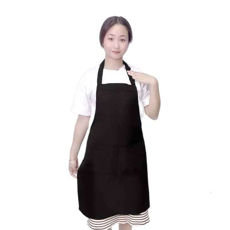 Custom Design Brand Logo Black Unisex Waiter Cooking Restaurant Pocket Printing Adjustable Hanging Neck Men Aprons for Woman S260205
