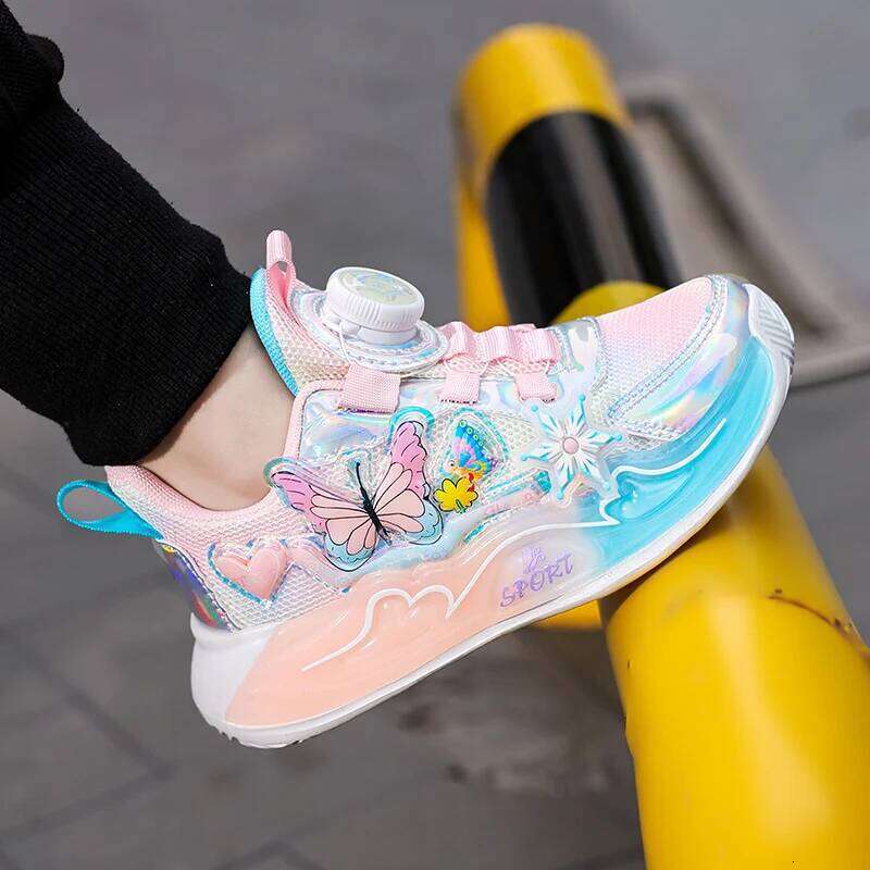 Cute Girls Children Pink Purple Butterfly Printed Kids Running School Sneaker Sports Tennis Shoes for girl 26Y0206