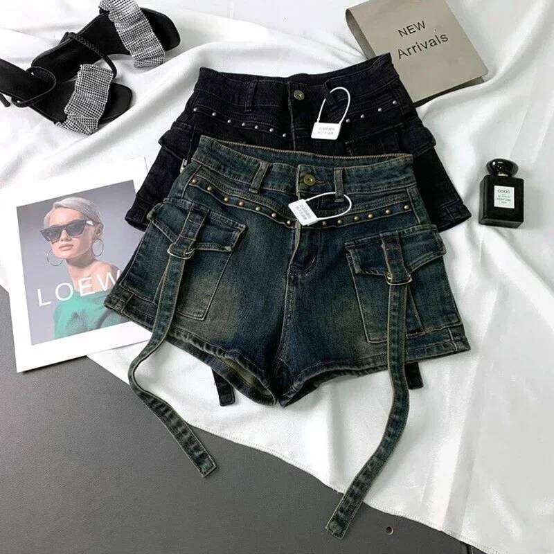Y2K 2000S Cargo Denim Women Streetwear Vintage High Waist Shorts Jeans Summer Harajuku Korean Sexy Hot Short Pants New H260206